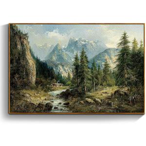 crmotu Landscape Framed Wall Art, Mountain Forest Canvas Print, 24x36in