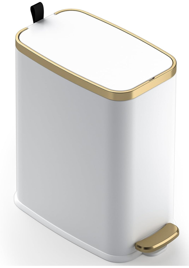 CEROELDA Small Bathroom Trash Can with Lid Soft Close-5L/1.3 Gal Stainless Steel Garbage Can-Step Pedal Wastebasket Slim Trash Bin for Office, Bedroom, Toilet, Live Room-White
