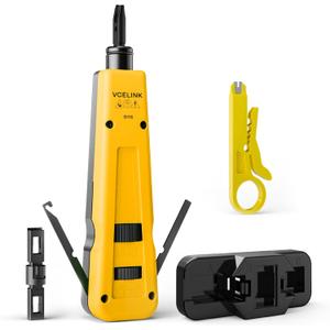 VCELINK Punch Down Impact Tool with Punchdown Stand and Mini Wire Stripper Cutter for 90/180 Degree RJ45 Cat5/Cat5E/Cat6/Cat6A RJ11 RJ12 Keystone Jack, Network Cable CAT6/CAT5/CAT3 Stripper