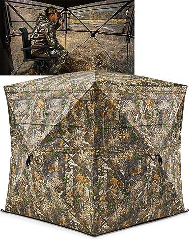 TIDEWE Hunting Blind See Through with Carrying Bag, 2-3 & 3-4 Person Pop Up Ground Blinds 270 Degree, 300D Portable Resilient Hunting Tent(Camouflage)