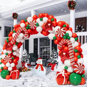 BONROPIN Christmas Balloon Garland Arch kit with Christmas Red White Candy Balloons Gift Box Balloons Red Star Balloons for Xmas Party Decorations