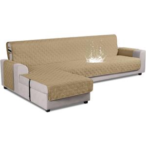 VANSOFY Upgraded Sectional Couch Covers 100% Waterproof L Shaped Sofa Slipcover Reversible Chaise Lounge Cover for Sectional Sofa Furniture Protector Cover for Pets Dog Cat(Small, Sand)