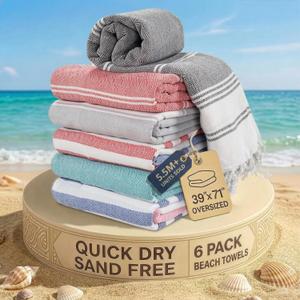 LANE LINEN Pool Towels, Turkish Beach Towels Oversized Set of 6, Pre-Washed,No Shrink, Quick Dry Travel Towel,Stylish Beach Towel for Women, Absorbent & Sand Free Towel, 39"x71"