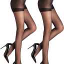 WAKUNA 20D Black Sheer Tights for women-2 Pairs sheertex Pantyhose with Reinforced Toes (Black)