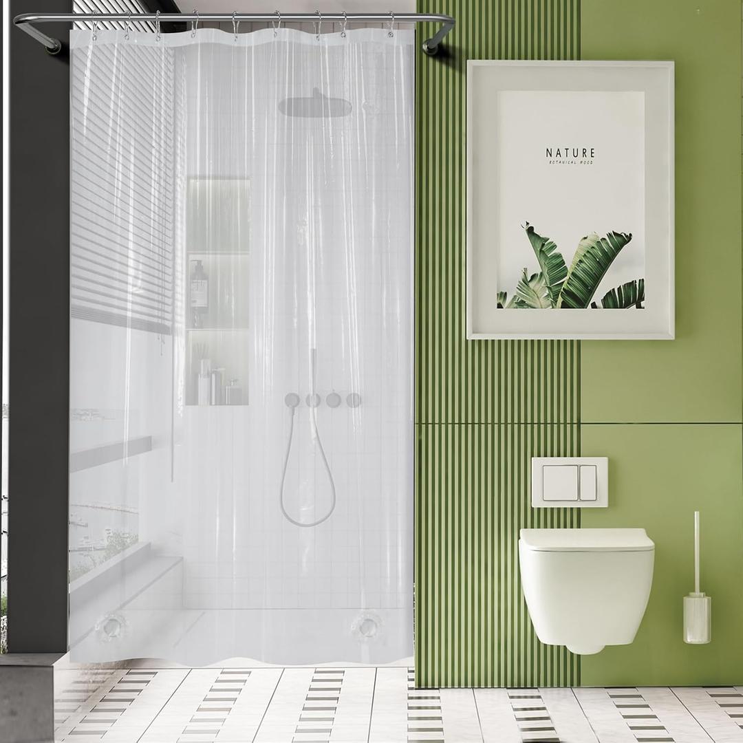 AmazerBath 54x72 Shower Curtain Stall, Plastic Small Shower Curtain Clear, Heavy Duty Thick PEVA, Stand Up Shower Stall Size with 2 Weighted Stones and 9 Grommets