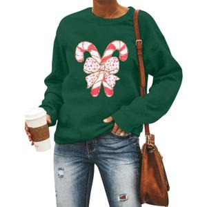 Christmas Sweatshirts Women Candy Canes Graphic Sweatshirt Vintage Xmas Long Sleeve Shirt Pullover Tops (Small)