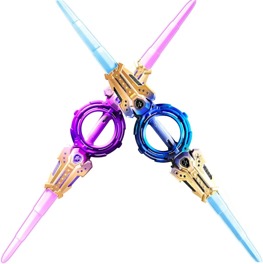 2 pcs Rotating Lightsaber Toy Set, 43 inches Long, with hit-Sensitive Sound Effects,Perfect for Rave Parties, Role-Playing, and Shows (Purple and Blue Dual Packs)
