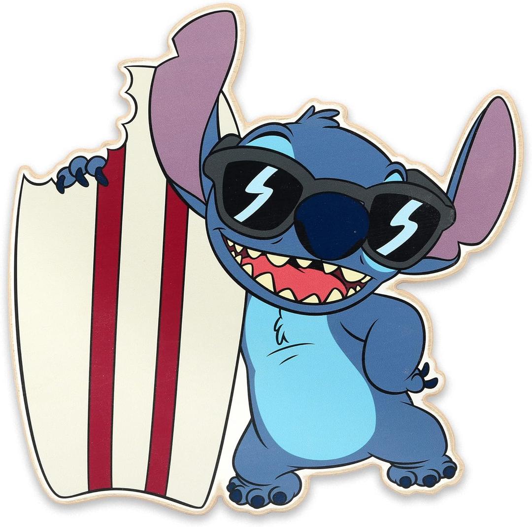 Open Road Brands Disney Lilo and Stitch Surfboard Wood Wall Art - Cute Stitch Wall Decor With Beach Theme (Blue/Aqua)