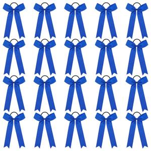 CEELGON 20 PCS College Style Cheer Bows - Collegiate Long Tail Skinny Cheer Bow Elastic Hair Ties for Teens Girls Softball Competition Sports Cheerleaders (Royal Blue)
