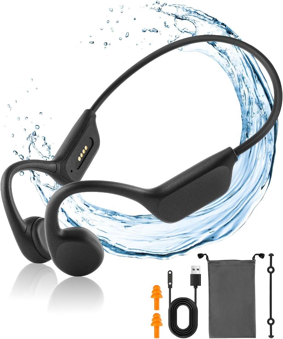 Bone Conduction Headphones - Swimming, Wireless Bluetooth, MP3 Mode 2 in 1, 10 H Battery Power, Fast Charging, IPX8 Waterproof for Sports