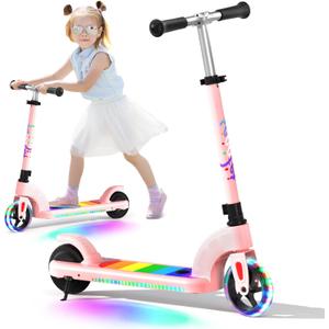 ANHAO Electric Scooter for Kids Ages 6-12 (Mainly 6-10), Kids Electric Scooter with Adjustable Height, Kick Scooter for Kids up to 110 Lbs, up to 6Mph (Pink)