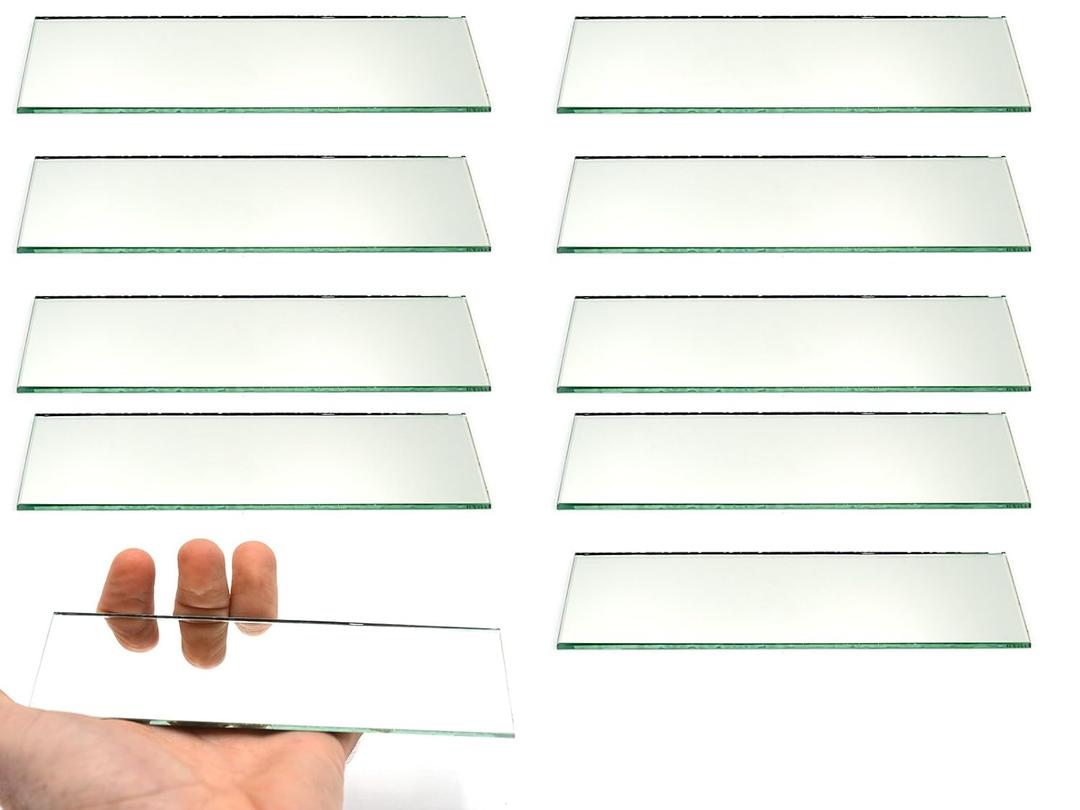 EISCO 10 Pack Rectangular Plano Glass Mirror, 6" x 2" - 2mm Thick Approx.