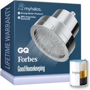 MyHalos Filtered Shower Head for Hard Water Filter - High Pressure, Removes Chlorine - Shower Head Filter for Hard Water Softener Showerhead, Easy Install, For Hair & Skin, Filtering (Chrome)