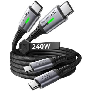 INIU USB C to USB C Cable,240W Fast Charging Type C Charger Cord,Braided USBC Phone Charger Cable for iPhone 17 16 Pro Max Samsung S25 S24 Laptops MacBook Air 15 M3 iPad Switch[3.3 ft + 3.3 ft. Black]