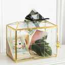 Glass Wedding Card Box with Slot, 10.2'' Large Clear Card Box Gold Brass Gift Card Storage Box with Lock Perfect for Wedding Receptions, Baby Shower, Birthday Party, Bridal Shower