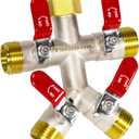 Heavy Duty Brass Garden Hose Splitter, Freeze and Sun Resistant Outdoor Faucet 4-Way Valve, Nickel Plated for Rust Resistance, 3/4 GHT (red)