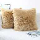 OYIMUA Fluffy Decorative Throw Pillow Covers 2020, Faux Fur Farmhouse Luxury Pillow Cases,Soft Plush Fuzzy Beige Cushion Covers for Sofa Couch Living Room Bedroom Set of 2