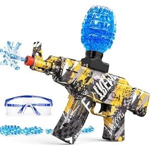 Anstoy Electric Gel Gun Blaster, HighSpeed AKM47 Gelfire Blaster for Orbeez with Eyewear, Splatter Ball Toys for Outdoor Shooting Game Party Gift Ages 14 & Up, Yellow