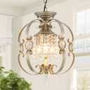Antique Silver K9 Crystal Chandelier for Dining Room, 3-Light 14 Inch Rustic Flush Mount Ceiling Light Fixture,Vintage Bronze Hanging Pendant Lighting for Kitchen Island,Living Rooms, Foyer