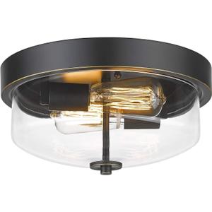 Emliviar 1 Pack Ceiling Light Fixture with Clear Glass Shade - Indoor Flush Mount Ceiling Light 12 Inch, Black Finish, TE217F ROB