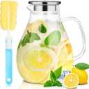 SUSTEAS 2.2 Liter 75oz Glass Pitcher, Water Pitcher with Lid And Wide Handle, Easy Clean Juice Jug for Fridge, Beverage Carafe for Cold/Hot Water, Iced Tea, 1 Long-Handled Brush Included