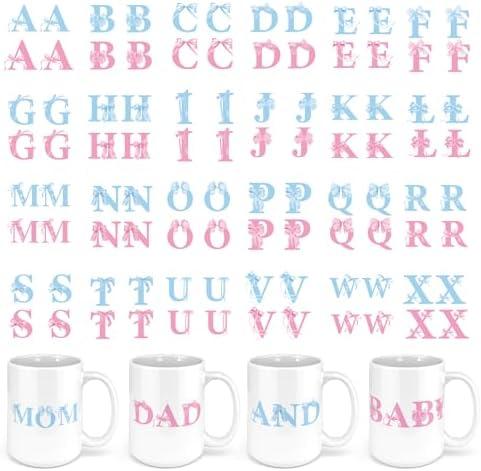 UV DTF Cup Wraps - 13 Sheets Personalized Pink Bows Letters Uvdtf Tumbler Wrap for 16 oz Glass, Blue Bow Creative Letter Transfer Stickers DIY Water Bottle Mug Name Decoration Gifts for Women