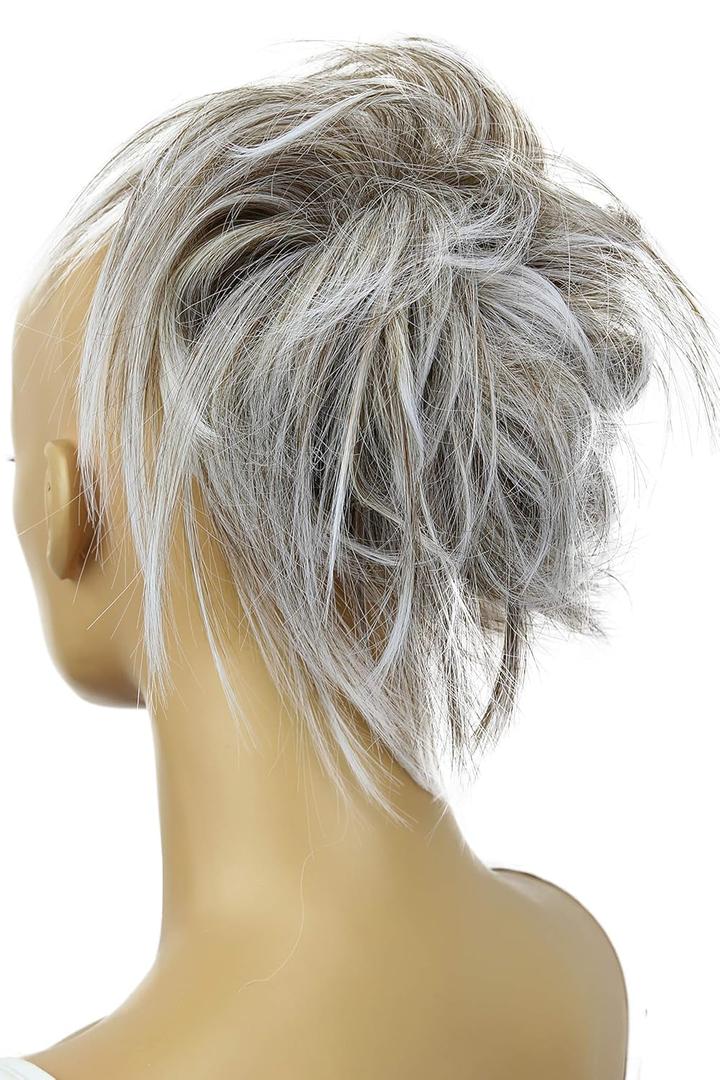 CAISHA XXL Hairpiece Scrunchie Updo Voluminous Slightly Wavy Messy Bun Gray Mix G10F