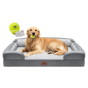 Extra Large Dog Bed, Orthopedic XL Washable Memory Foam Bed for Big Dogs Waterproof Pet Couch Sofa Bolster with Removable Cover, Non-Slip Bottom, Tennis Ball Toy, 42x30
