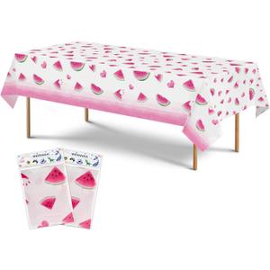WERNNSAI Watermelon Party Tablecloth - 2 Pack 54" x 108" Rose Red Watermelon Party Supplies for Girls Birthday Baby Shower Wedding Watermelon Heart Pattern Disposable Plastic Table Cover