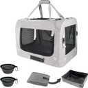 Extra Extra Large Cat Carrier Soft Sided, Portable Small Dog Carrier for 2 Cats, 24"x16.5"x16" Car Travel Folding Comfortable Design with Litter Box and Bowls, Grey+ Litter Box+ Bowl*2