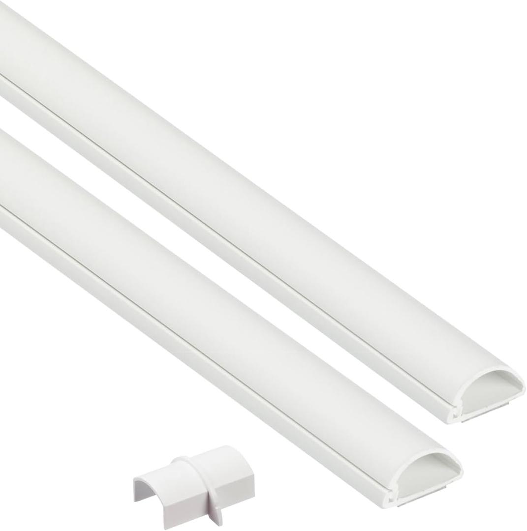 D-Line 31.4in TV Cord Hider, Patented Half Round Cable Cover, Hide Wall Mount TV Wires, Hinged One-Piece Cable Concealer, Adhesive, Decorative Raceway - 2X 0.78in W x 0.39in H x 15.7in L - White, Pack of 3