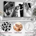 3 Pcs Black and White Cheetah Canvas Wall Art (24Lx16W-Canvas)