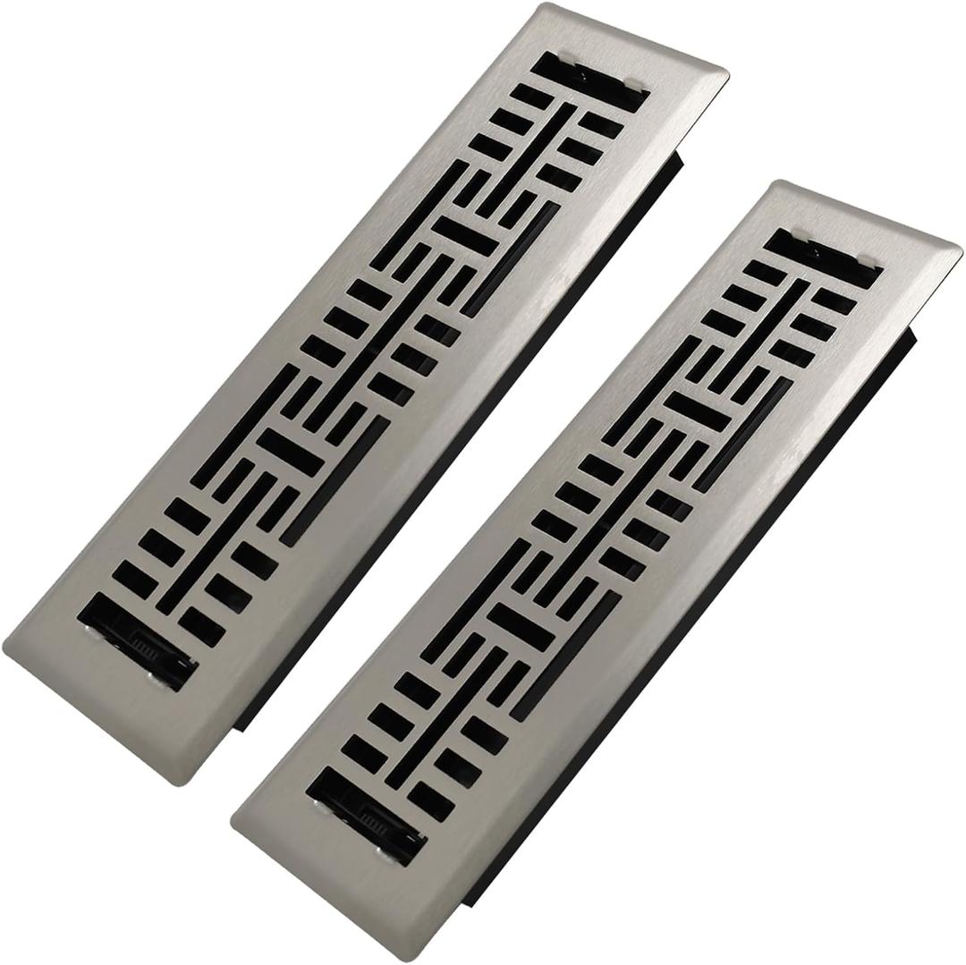2x10 Inches 2 Pack Heavy Duty Walkable Floor Register Easy Adjust Air Supply Lever Floor Vents - Seattle Design - Vent Cover for Home Floor - Satin Nickel