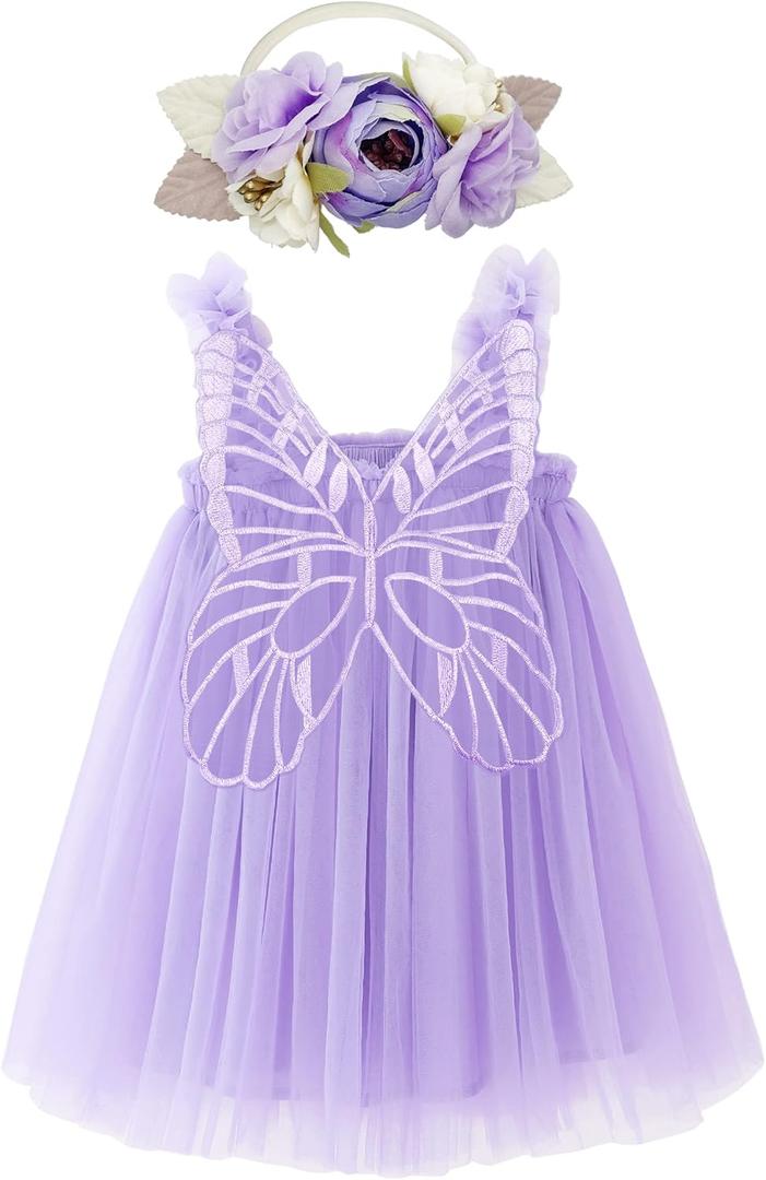 BGFKS Layered Butterfly Tulle Tutu Dress for Baby Girls,Toddler Girl Princess Dress with Flower Headband (9 Months, Purple)