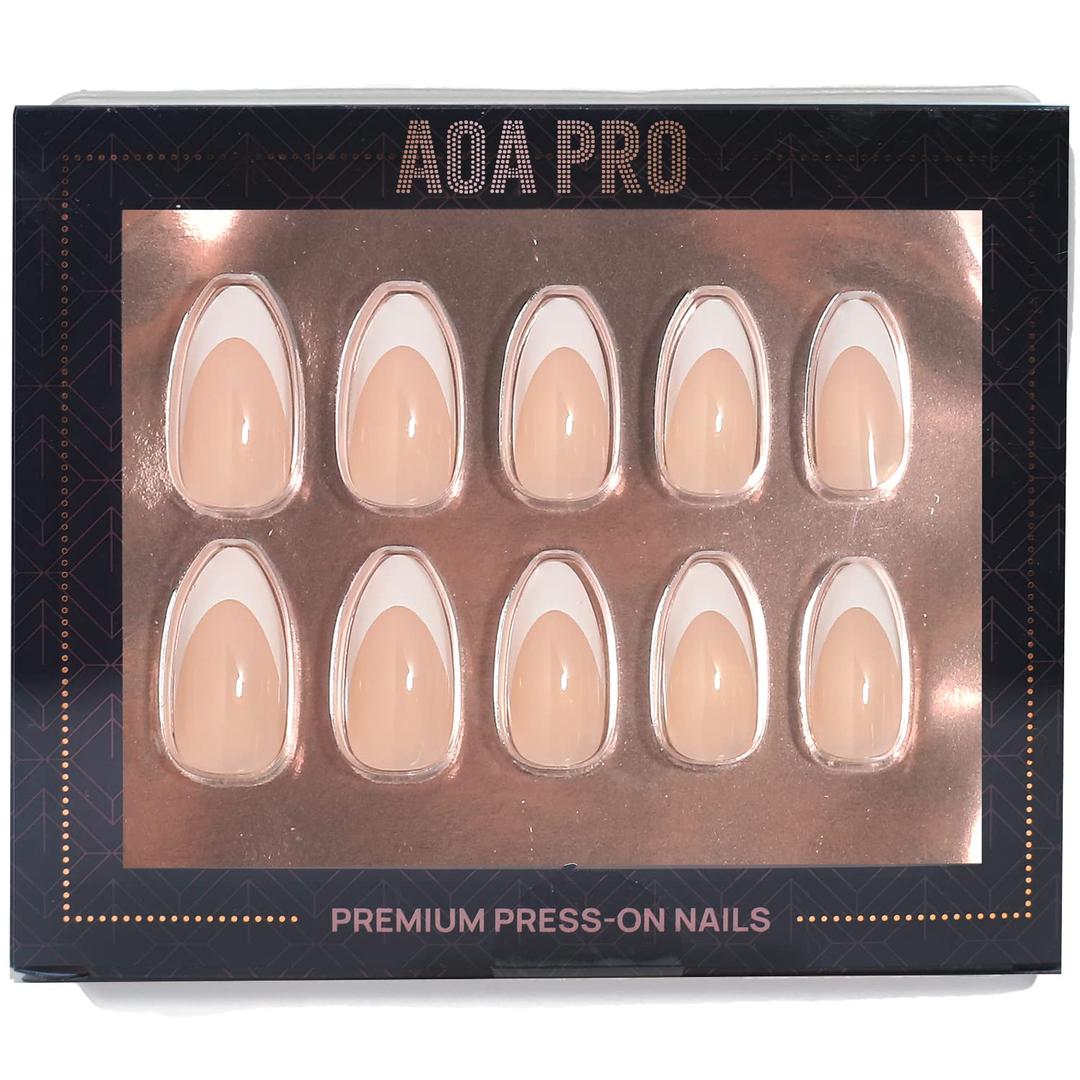 AOA Studio Pro Press-On Nails Luxe, durable, Reusable Nails, Perfect Manicure in Minutes Kit Include 24 Nails, Nail File, Nail Glue, Wooden Cuticle Wand (French Long)