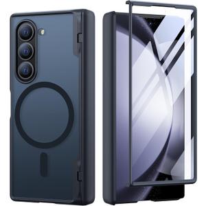 MOBOSI Magnetic for Z Fold 6 Case, [Compatible with Magsafe], Samsung Galaxy Fold6 Case with Hinge Protection&Built-in Front Screen Protector, Full Body Rugged Shockproof Phone Case Zfold 6 2024 Black