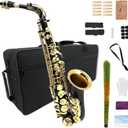 Alto Saxophone Eb for Beginners - Complete Saxophone Kit with Hard Case, Mouthpiece, Neck Strap, Reeds, Cleaning Kit - Ideal for Students & Professionals (Black)