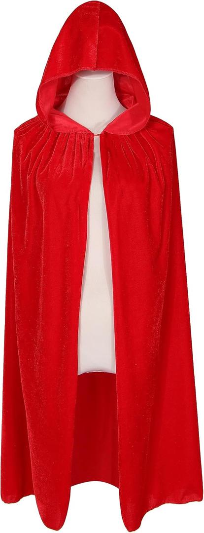 BIGXIAN Kids Hooded Velvet Cloak Halloween Christmas Cosplay Fancy Cape (Red)