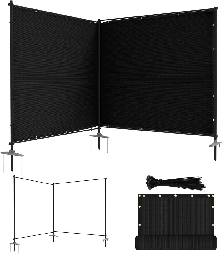 ECOOPTS 6'Hx12'L Privacy Fence Set with Poles and Rails Ground Spikes Fence Kit for Patio Garden Pool Yard (Black)