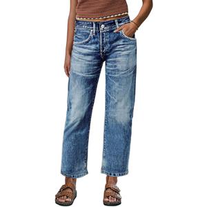 Flamingals Straight Leg Crop Jeans for Women Wash Raw Hem Mid Waist JeansL