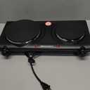 Elite Gourmet EDB-302BF# Countertop Double Cast Iron Burner, 1500 Watts Electric Hot Plate, Temperature Controls, Power Indicator Lights, Easy to Clean, Black