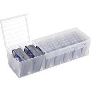 OwnMy Plastic Card Storage Box Plastic Card Storage Case, Clear Plastic Trading Card Storage Box Sports Card Storage Box Organizer with Dividers, White
