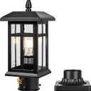 Brilvibera Dusk to Dawn Black Outdoor Post Light Fixture, Pole Lamp with Pier Mount, Waterproof Exterior Lamp Post Lantern for Yard, Driveway, Path, Black