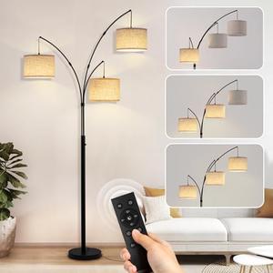 Fansdrick Arc Floor Lamp, 3 Light Floor Lamp with Remote, 2400LM Super Bright Tall Standing Lamp with 3 Color Temps & Dimmable, 80" Mid Century Tree Floor Lamps for Living Room, Bedroom, Office