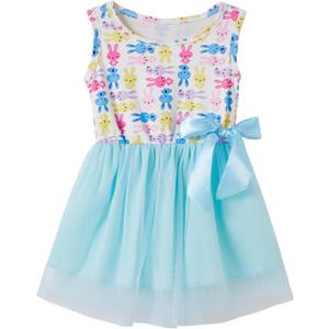Girls Sleeveless Dress Toddler Bunny Tutu Sundress Casual Party Dresses (Blue)