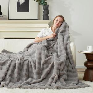 Cozy Bliss Fluffy Faux Fur Throw Blanket for Couch,Lightweight Cozy Soft Grey Throw Blankets for Sofa Bed Living Room,60x80 Inches