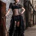 HaoLin Steampunk Retro Victorian Punk Cincher Lace up Long Ruffle Pencil Skirt Black (Black)