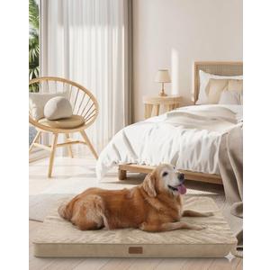 OhGeni 35 Inch Orthopedic Waterproof & Machine Washable Dog Bed for Medium Large Pets, 20D Egg Crate Foam Stable Support, Non-Slip Bottom and Removable Cover, Tear-Resistant Invisible Zipper (Beige)