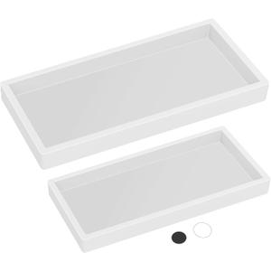 Silicone Countertop Tray  Small + Large Bathroom Vanity Organizer for Soap Dispenser, Lotion Bottles, Perfume, Candles, Keys  Shatterproof Sink Tray (Set - Small (7.8") + Large (11.8"), White)