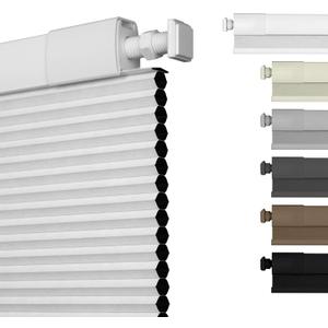 No Drill No Tools Blackout Cellular Shades Cordless Easy Install Honeycomb Blinds Thermal Insulated Noise Reduction Blinds for Indoor Windows,Blackout-White,34" W x 64" H